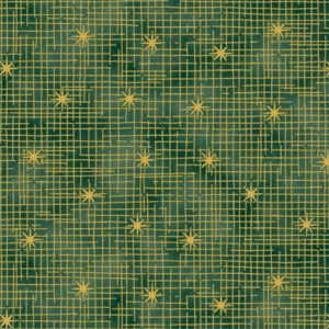 Tessuto natalizio cotone -  Starry Sky Green Gold