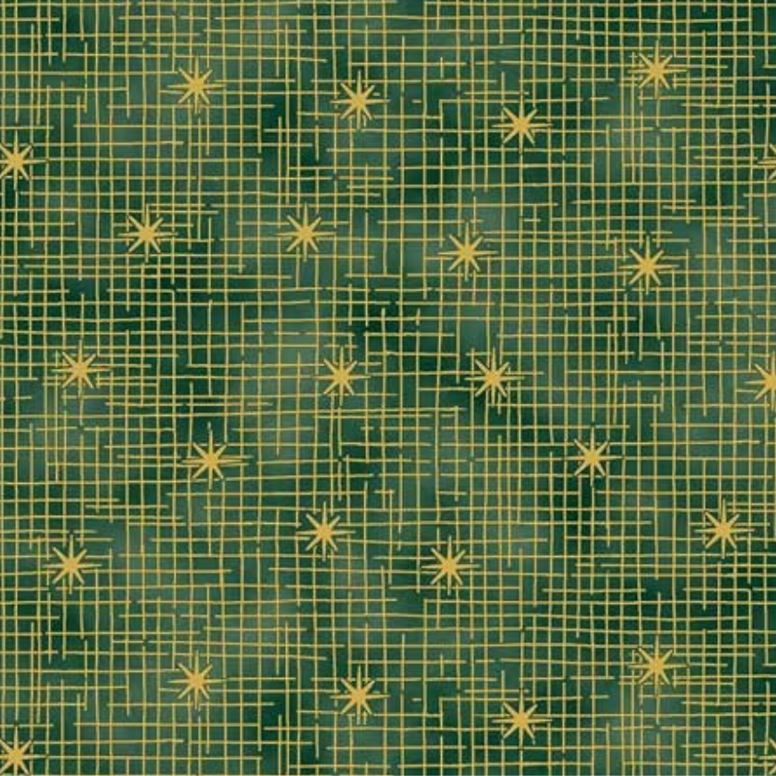 Tessuto natalizio cotone - Starry Sky Green Gold