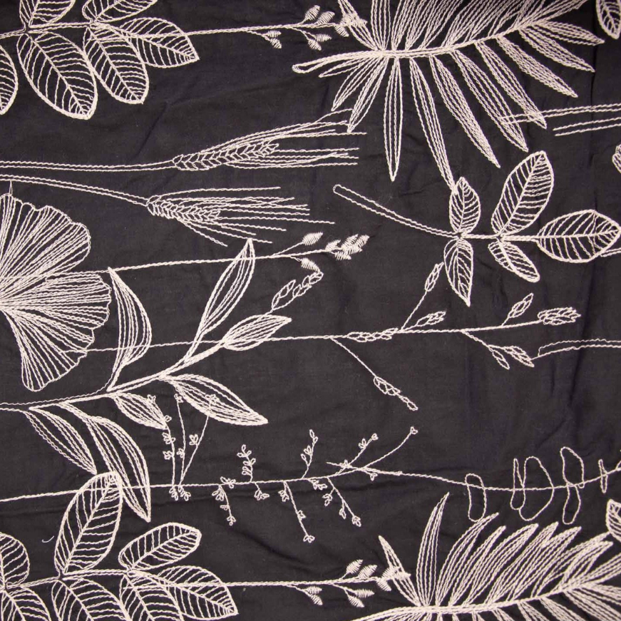Tessuto voile in cotone nero con ricamo beige - Katia Fabrics