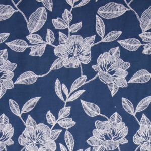 Tessuto voile blu jeans con ricamo bianco - Katia Fabrics