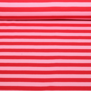 Tessuto Jersey biologico a righe rosa e rosso - Albstoffe